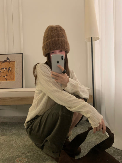 // 10%羊毛木耳邊lace鈎花打底上衣