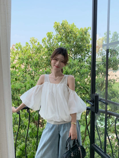 // 紗質泡泡一字領吊帶BL(不含內搭背心)