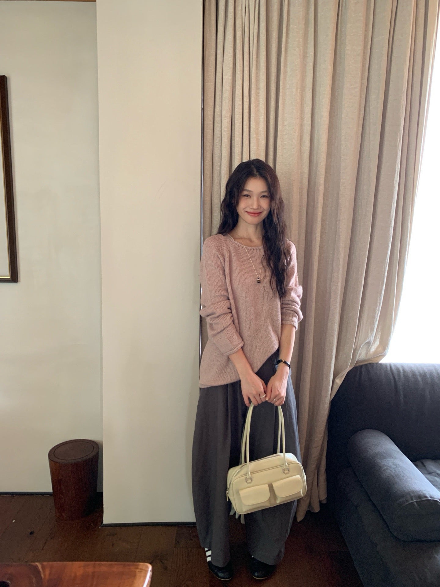 // 超美色系慵懶落肩針織上衣