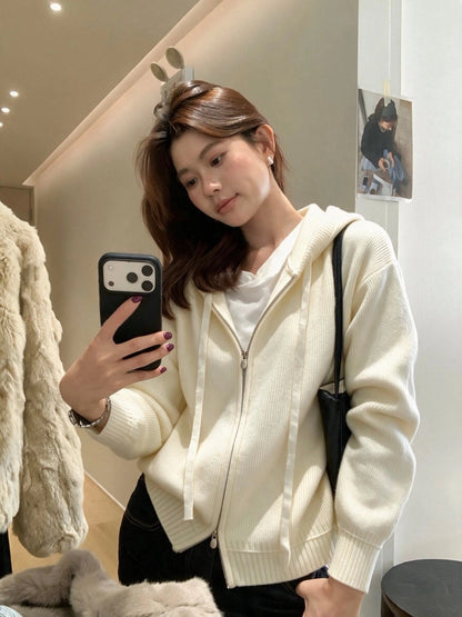 C74 / 慵懶連帽上下拉鍊針織外套