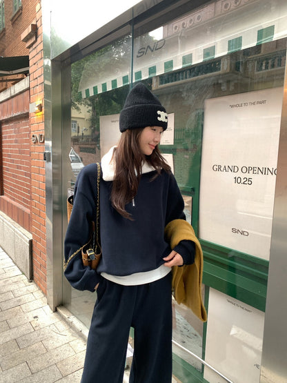 // 毛毛領半拉鍊衛衣+褲套裝