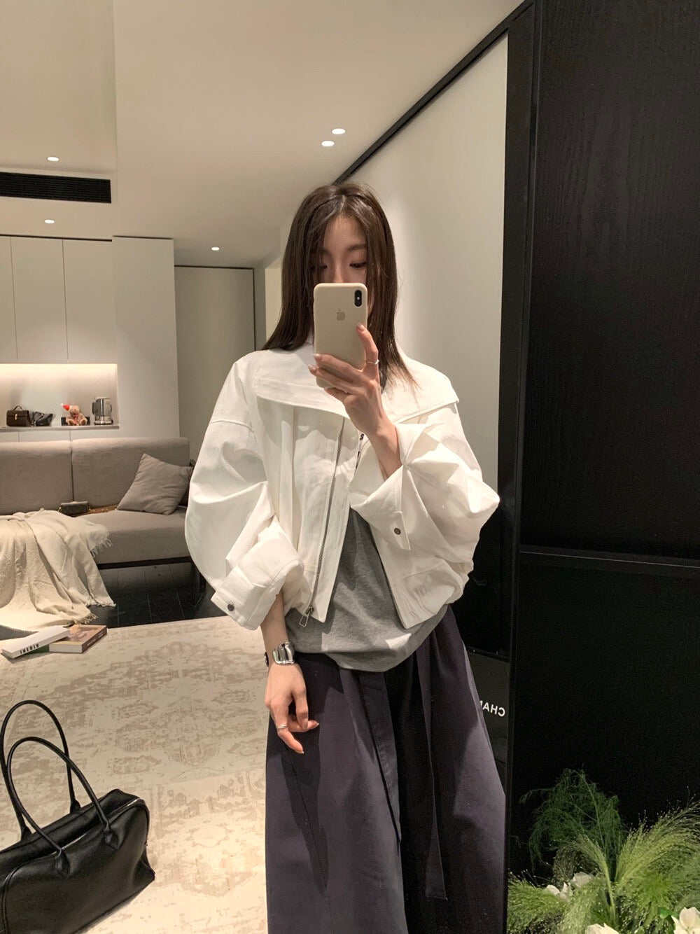 🫖 極簡風大翻領束腳短款外套