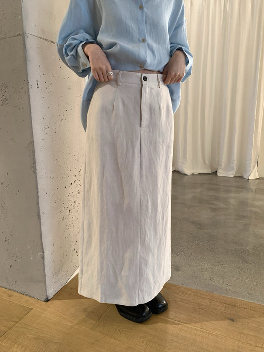 // 高質天絲麻直筒中長半裙