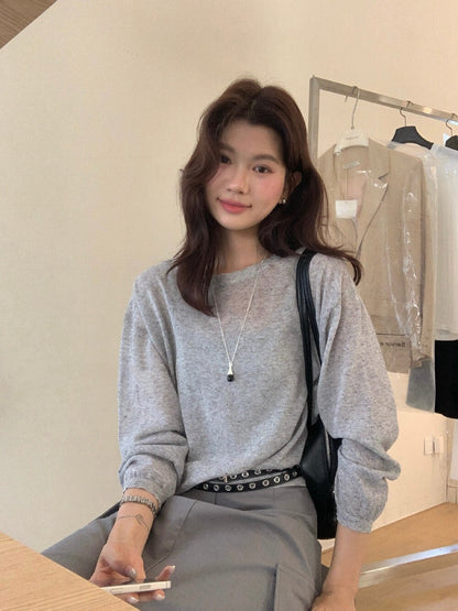 // 防曬混麻質薄款針織上衣