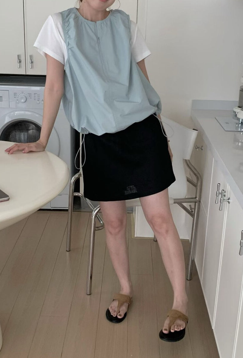 // 極簡風橡筋腰麻質裙褲