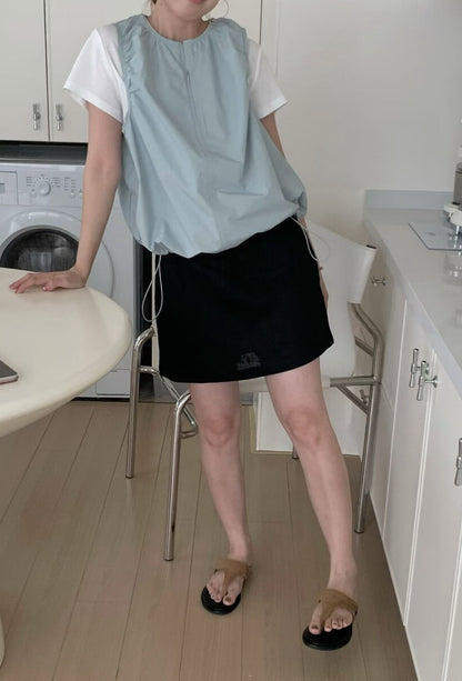 // 極簡風橡筋腰麻質裙褲