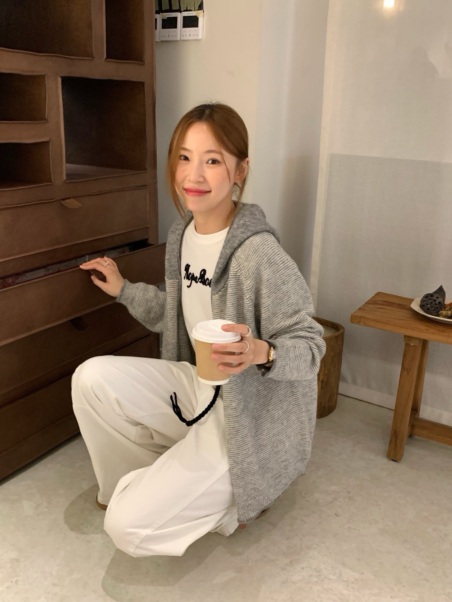 // 拼色連帽細間條拉鍊CD