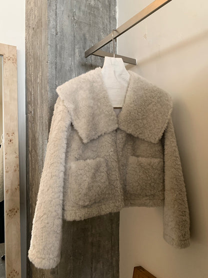 // 氣質大翻領毛毛短款外套