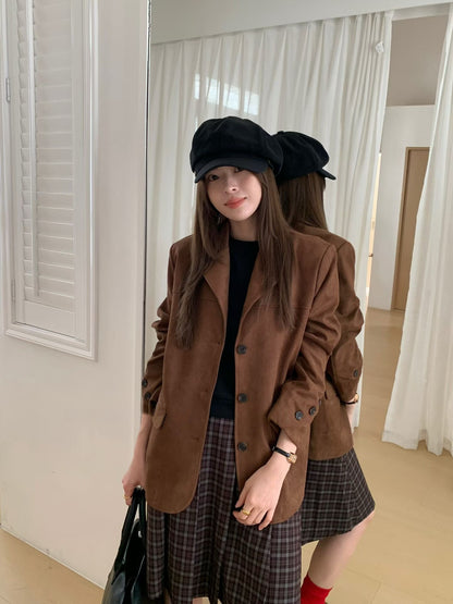 // 復古感超氣質牛皮絨外套