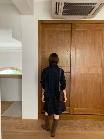 (現貨) // 簡約cutting翻領拉鍊牛仔外套