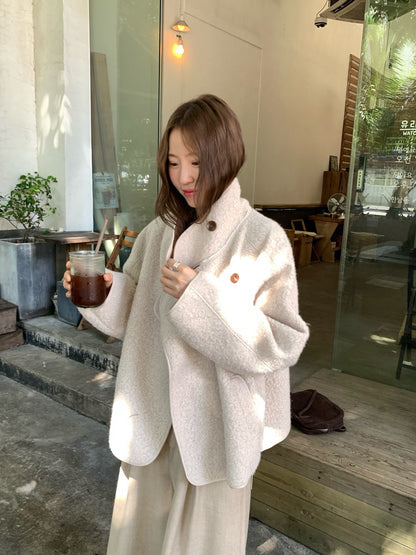 // 圈圈絨可立領中長外套