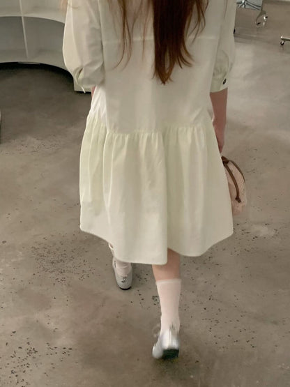 // 少女感中袖荷葉腳口袋OPS