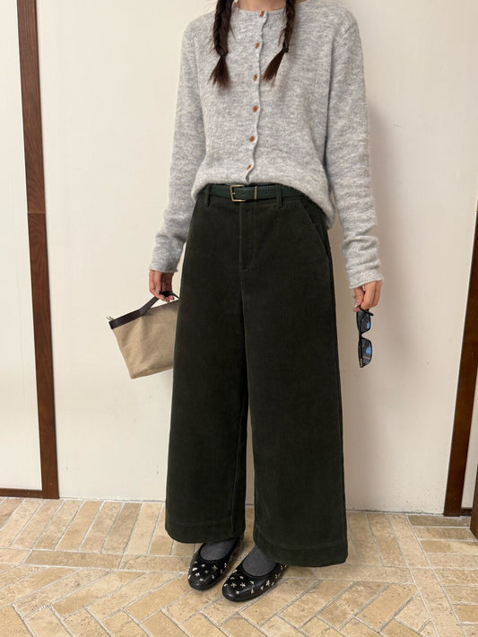 // 顯瘦版型燈芯絨直腳九分褲(連腰帶)