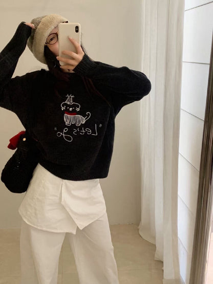 // 100%羊毛可愛小狗刺繡毛衣