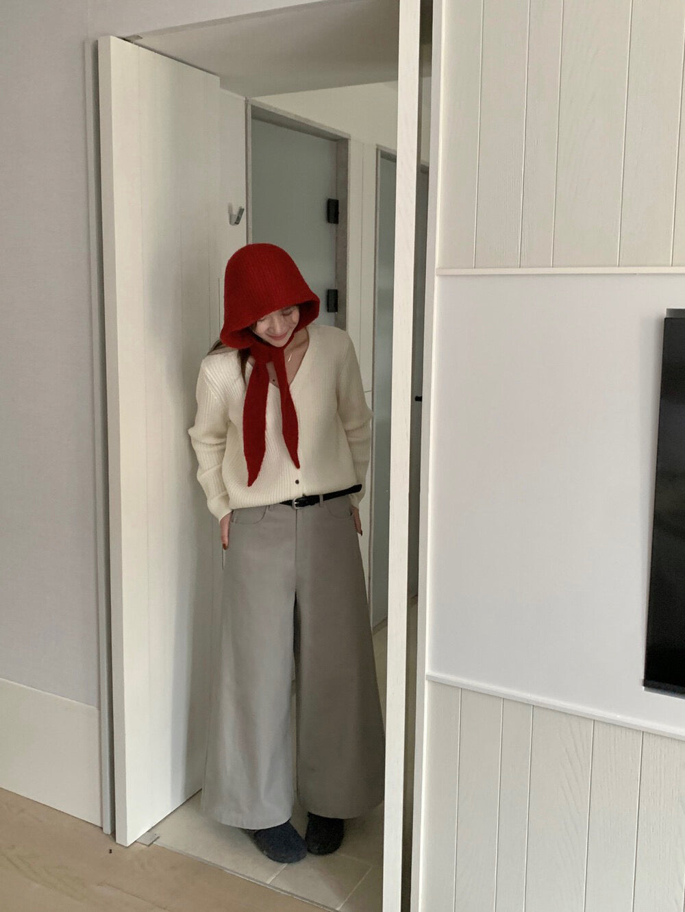 // 溫柔色系經典粗坑紋V領CD