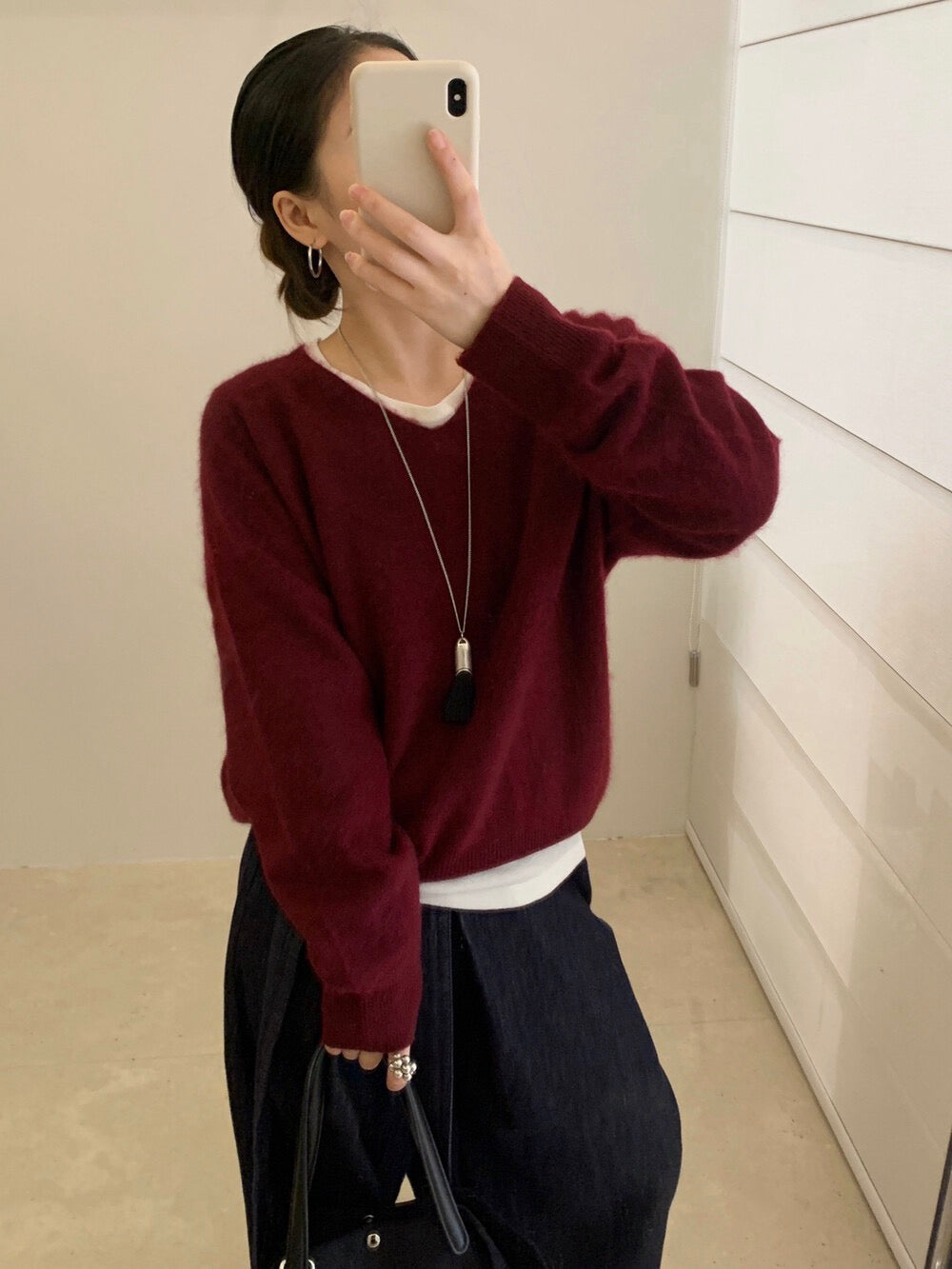 // 15色親膚羊毛拉絨工藝高級感V領NT