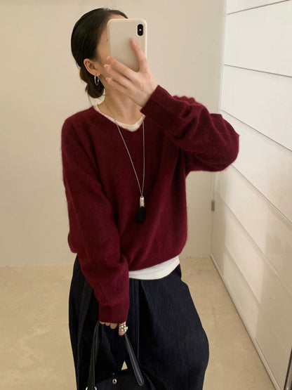 // 15色親膚羊毛拉絨工藝高級感V領NT