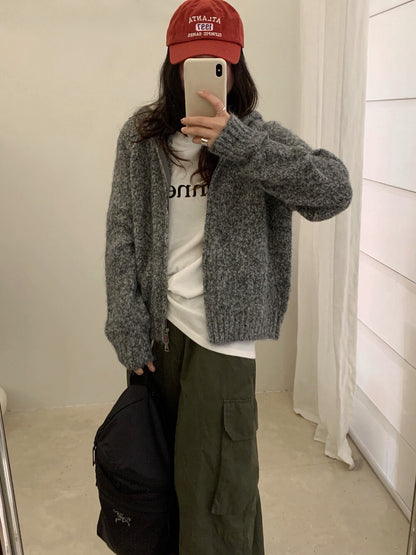 // 8%wool花線上下拉鍊連帽CD