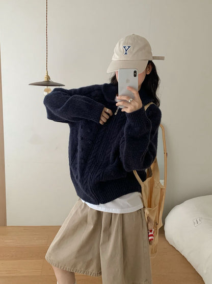 // 立體點點麻花圓翻領拉鍊CD