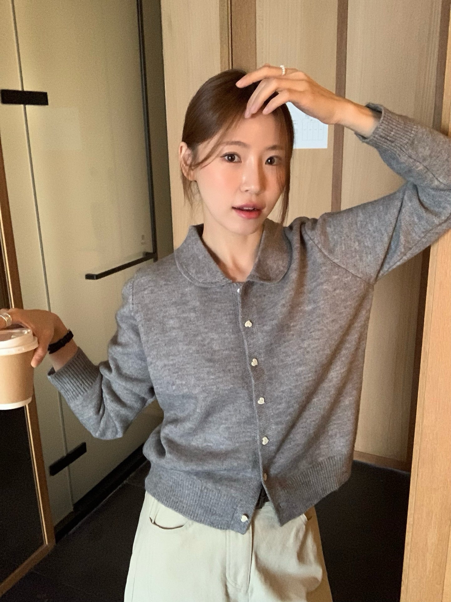 // 可愛圓邊翻領心心鈕扣開胸NT