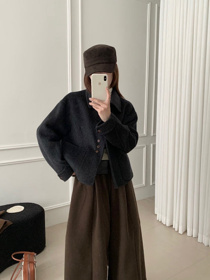 // 70%wool設計感鈕扣雙面手工外套