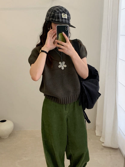 // 可疊穿粗織紋邊落肩短袖NT