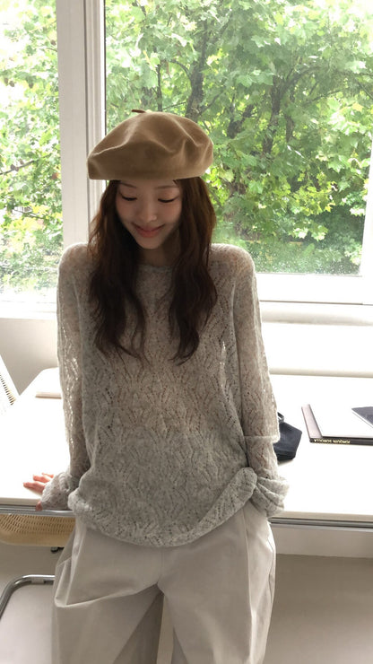 K01 / 絕美鏤空花紋柔軟針織上衣(22%wool)