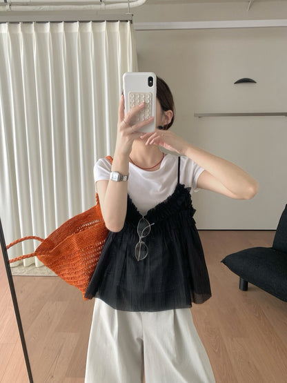 // 精緻壓褶邊lace小吊帶