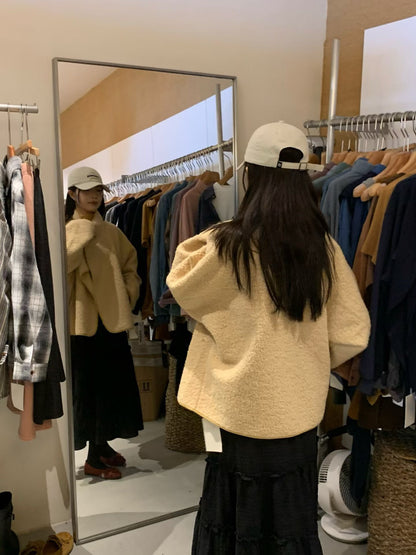 // 圈圈絨可立領中長外套