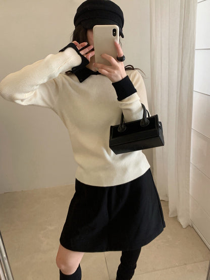 // 6%wool撞色翻領+反袖針織NT