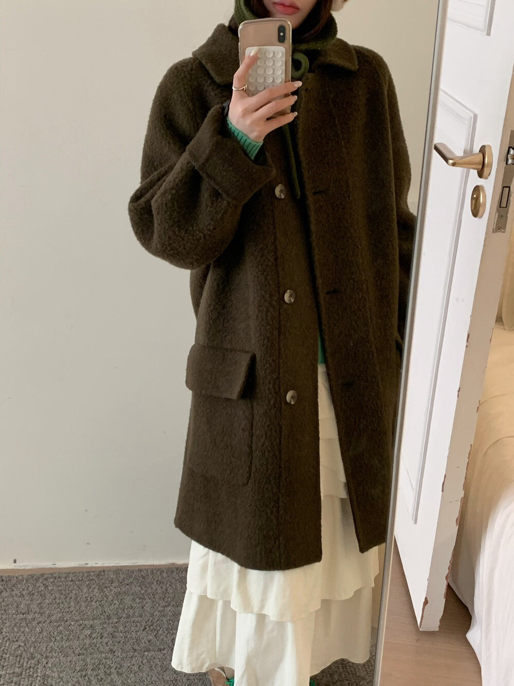 // 10%alpaca+80%wool口袋翻領長長外套