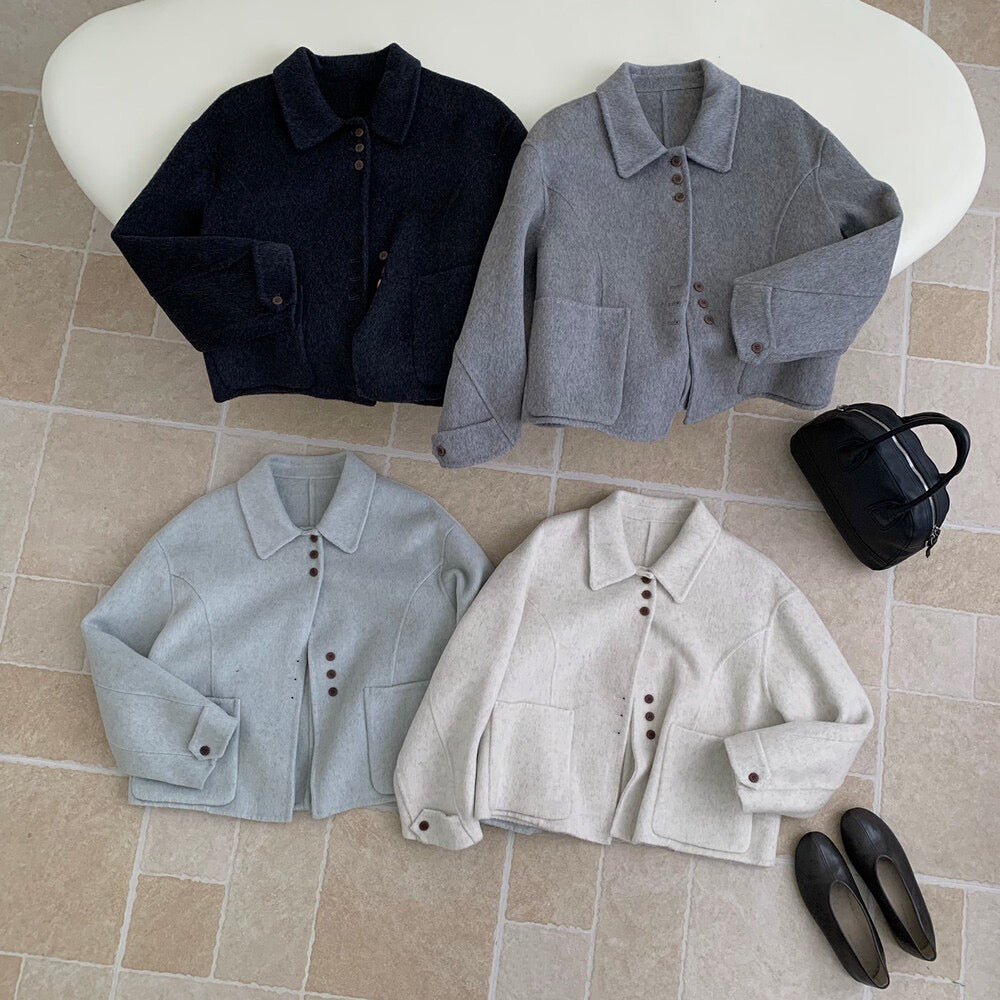 // 70%wool設計感鈕扣雙面手工外套