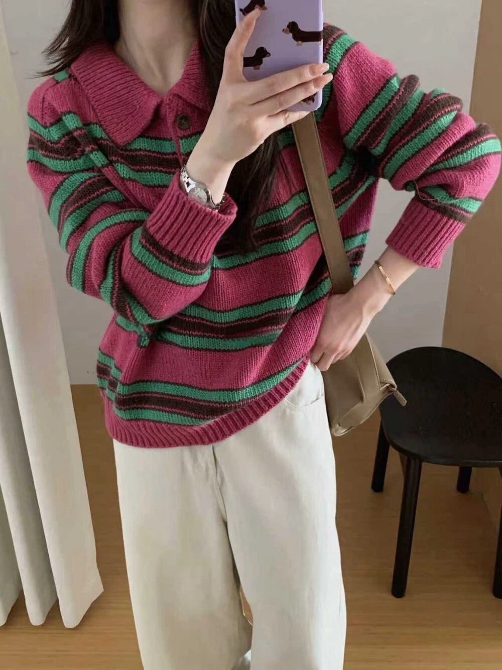 // 超美撞色鈕扣polo毛衣