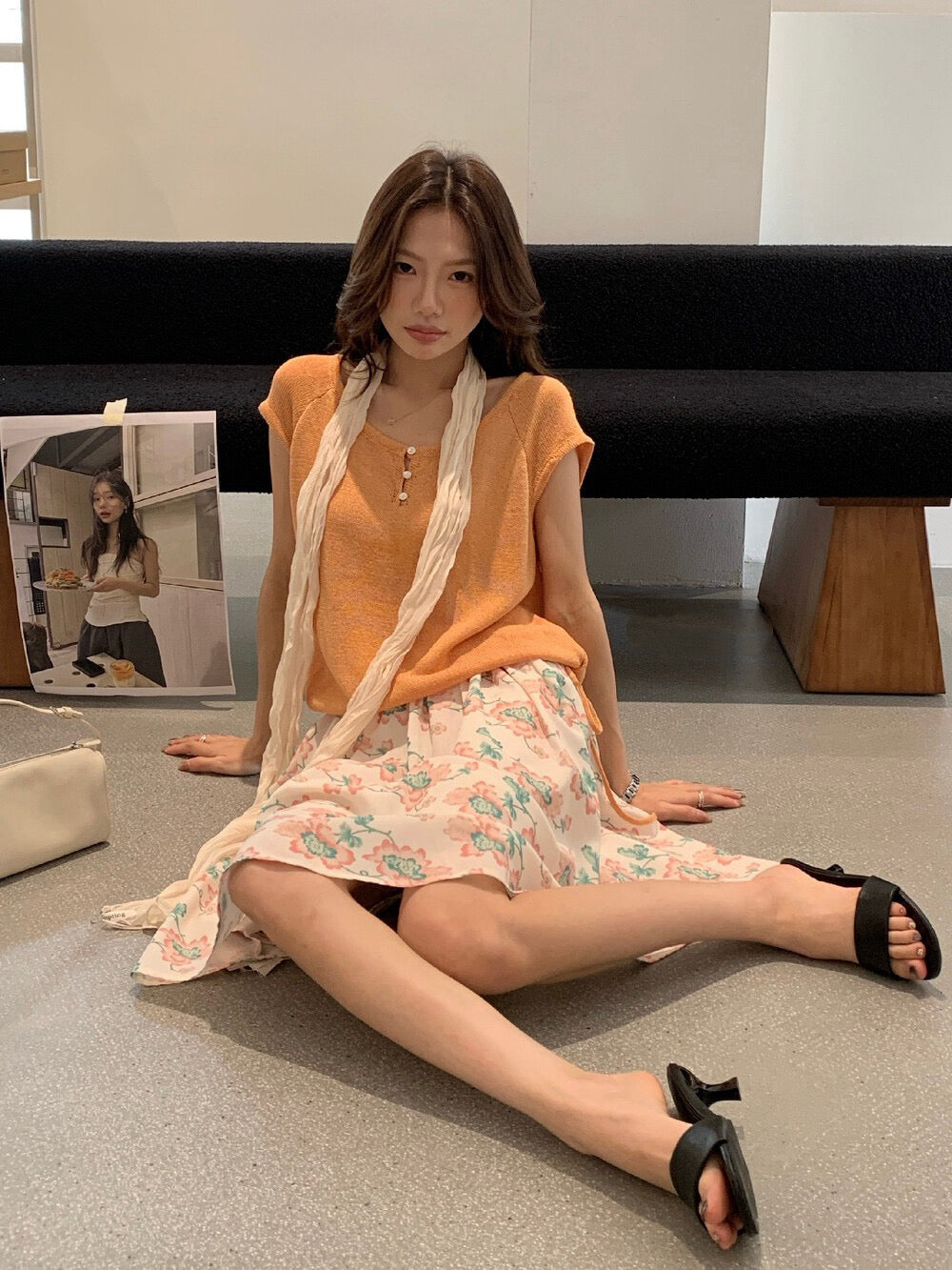 // 簡約小鈕扣飛飛袖紗線針織上衣