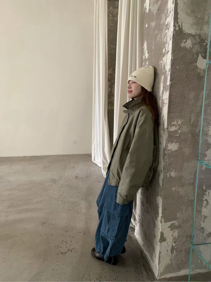 // 復古感做舊夾棉外套