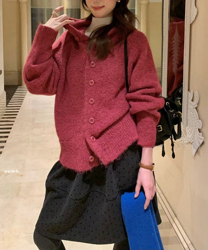 // 軟糯感連帽6色排扣毛衣