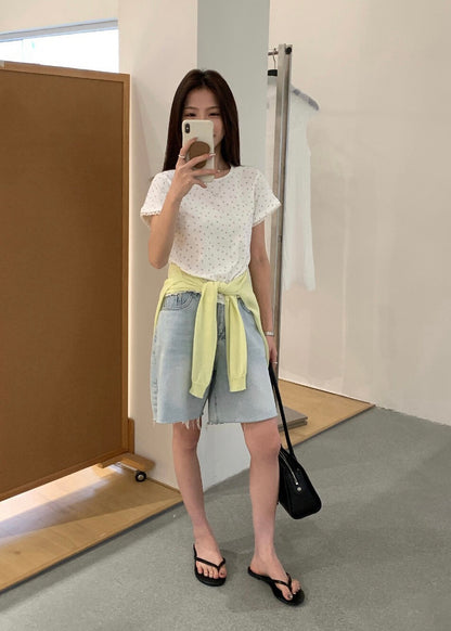 // 清新小碎花lace邊TEE