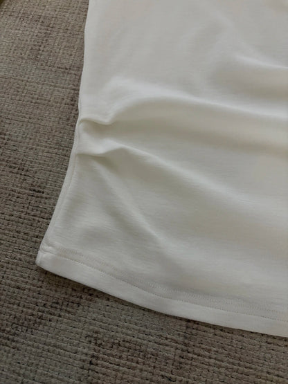 B210 / 拼接lace邊V領側褶褶長袖正肩TEE