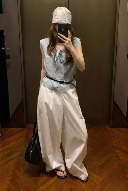 // 親膚lyocell綁帶排扣背心