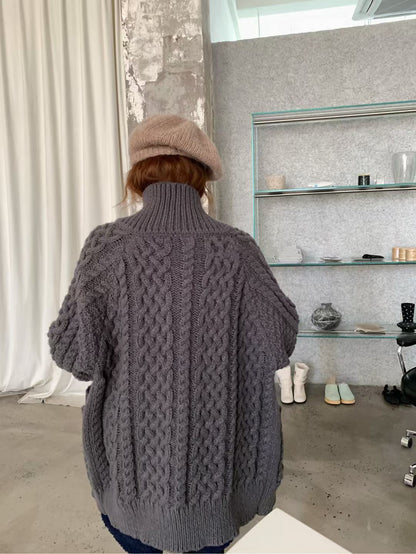 // 超重工麻花粗棒針立領CD