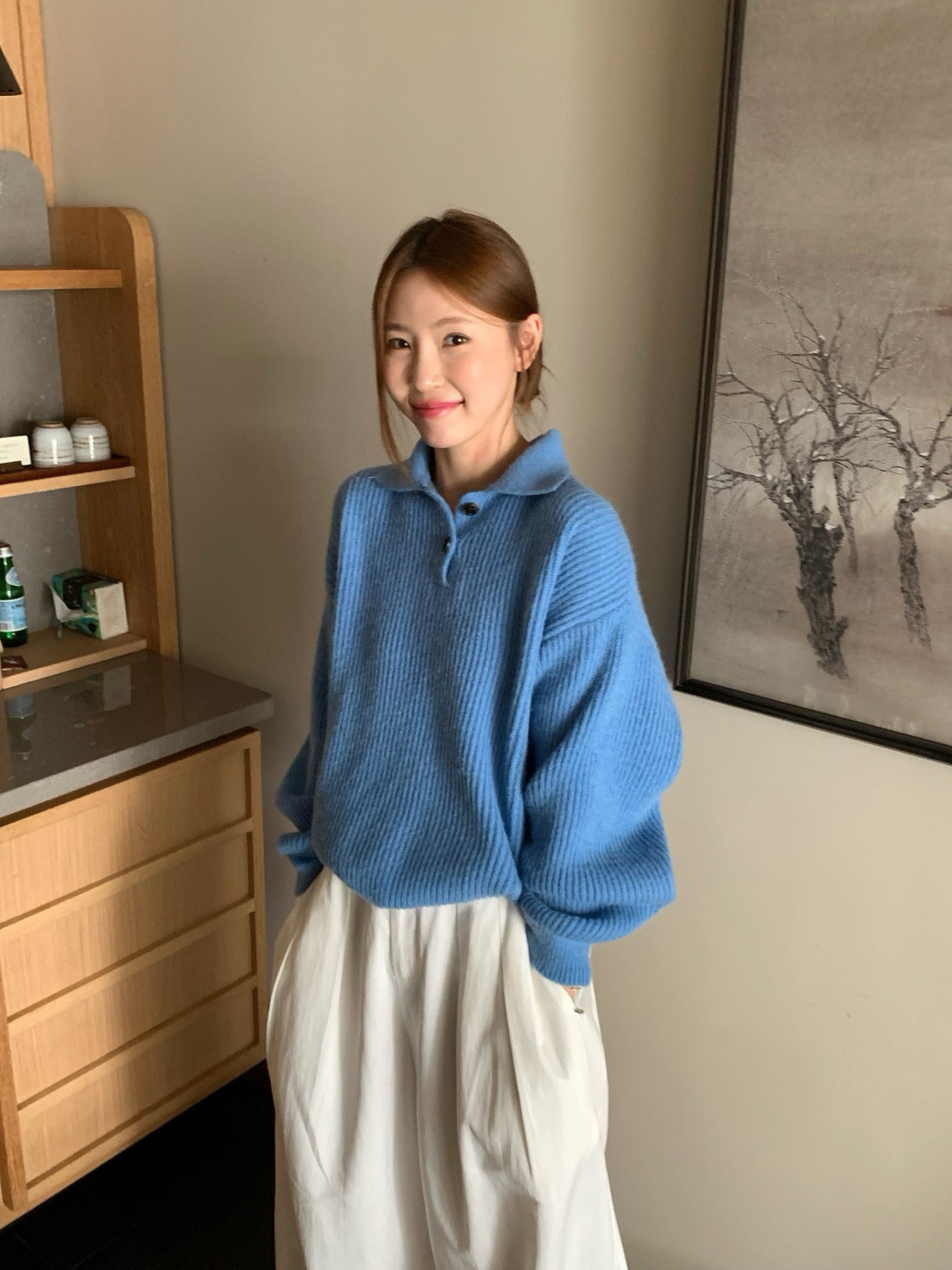 // 慵懶感直織紋軟糯翻領NT