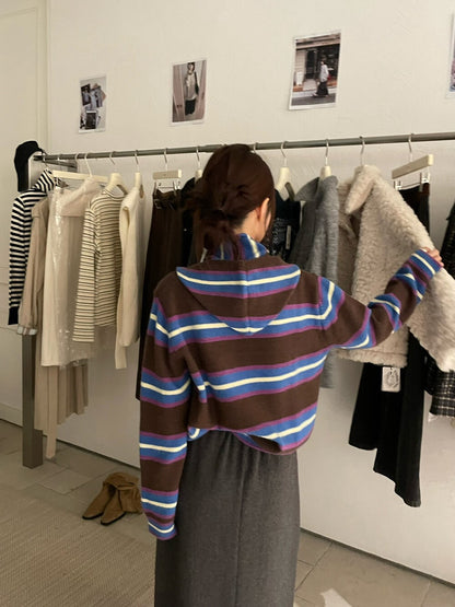 // 連可拆連帽披肩miu系撞色間條NT