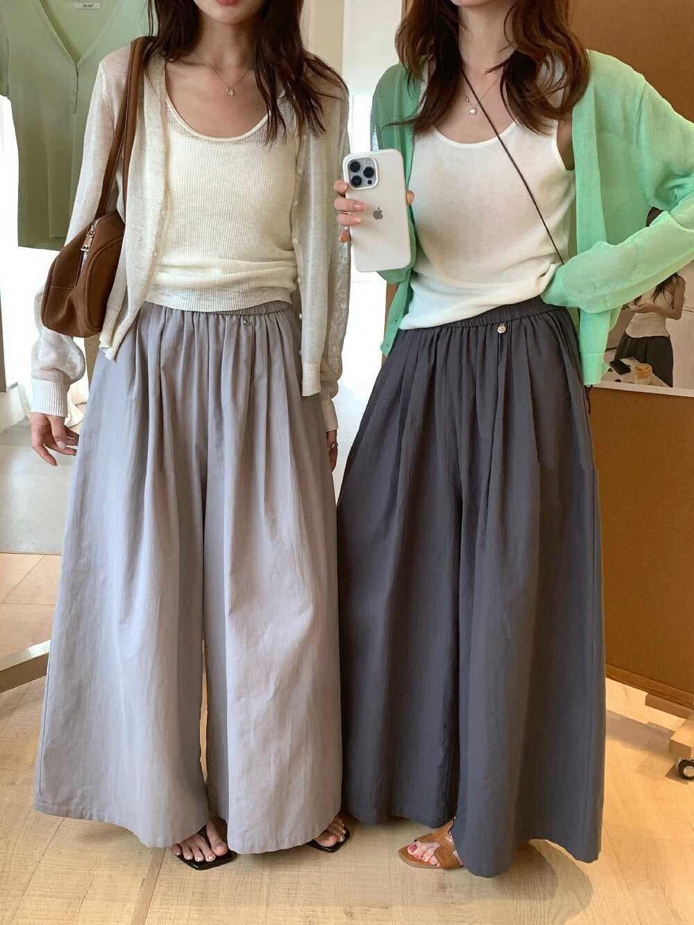 // 超遮肉壓褶棉麻休閒闊褲