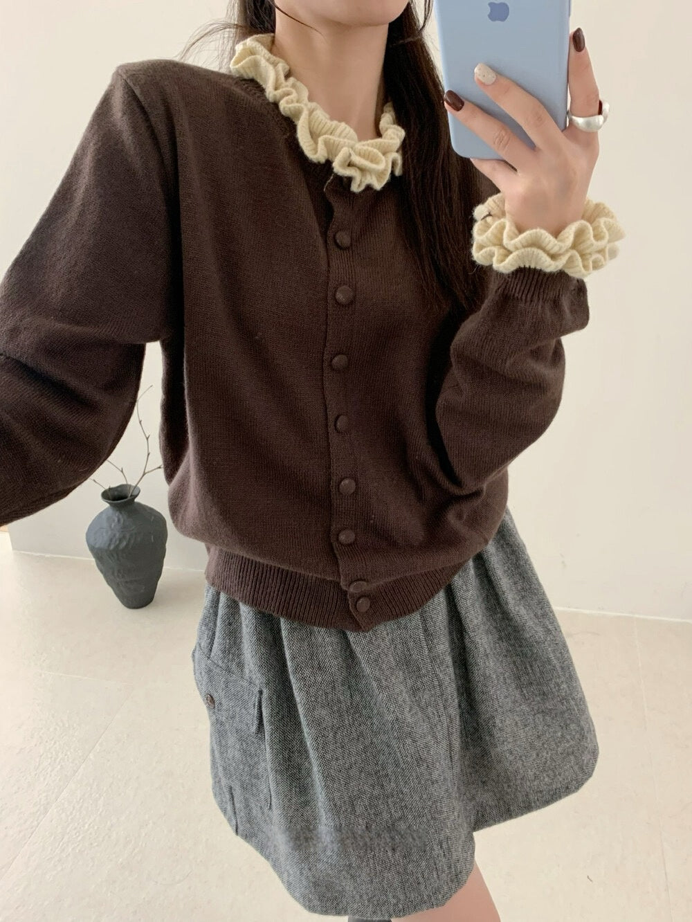 // 超美撞色花邊領+袖口CD