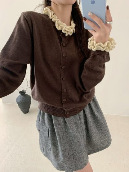 // 超美撞色花邊領+袖口CD