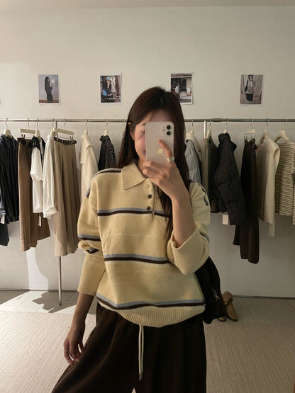 // 鈕扣polo翻領拼間針織NT