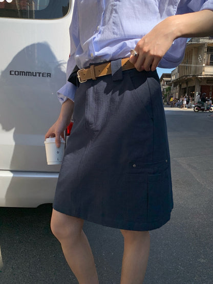 📻 肌理棉口袋工裝短裙(連腰帶)