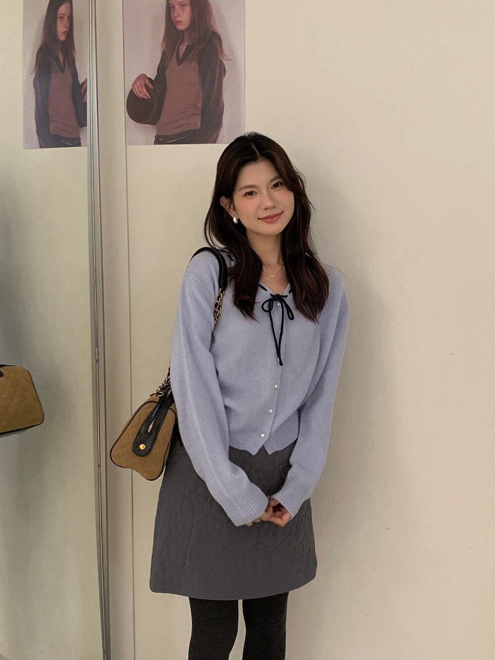 // 100%羊毛縫線蝴蝶結領口開胸NT