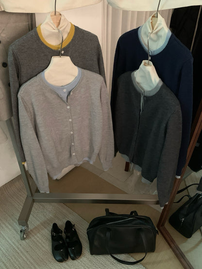 // 撞色疊穿假兩件針織外套