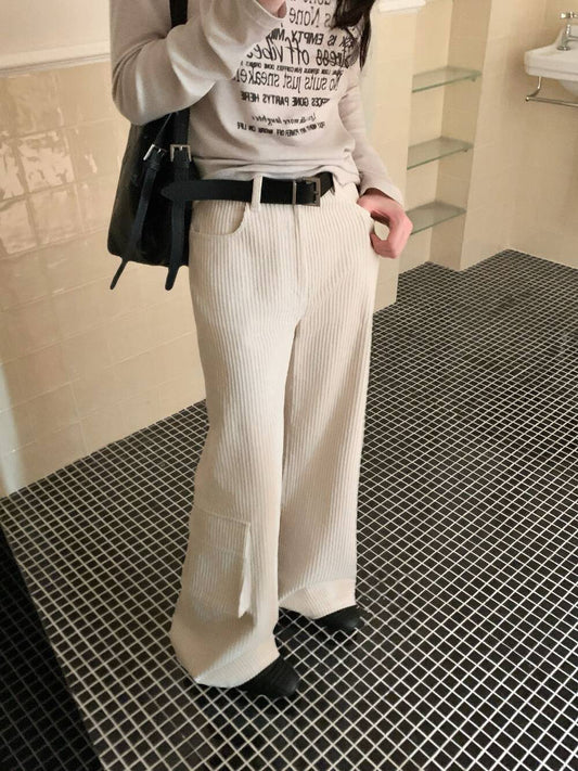 // 設計感口袋燈芯絨全長褲